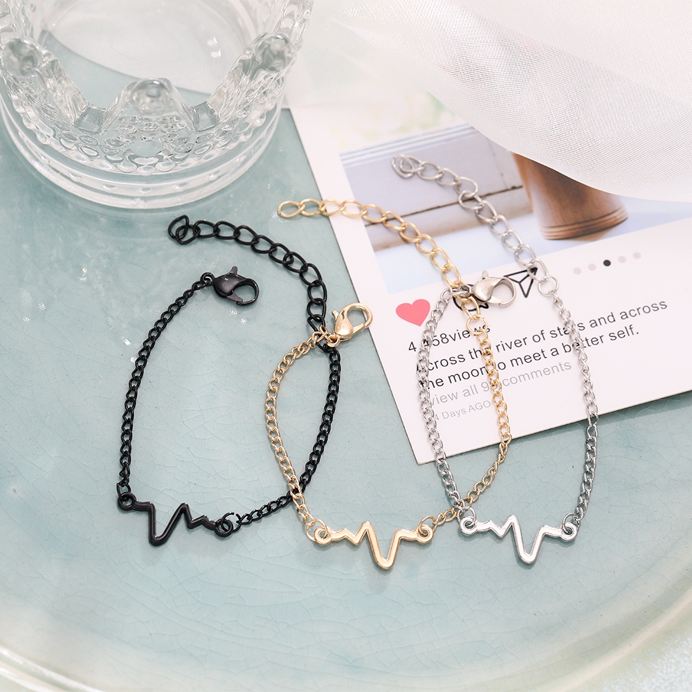 YEEZII Korean Fashion Gold Silver Cool Chain Heartbeat Pendant Metal Bracelet for Women Gift