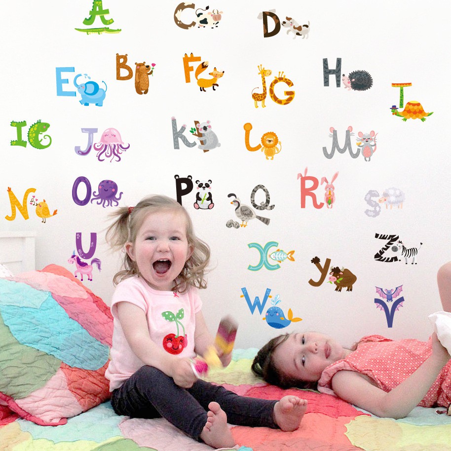 RELIZA WALL STICKER ALPHABET HURUF ANIMAL HEWAN ANAK STUDY ABC1058 STIKER DINDING