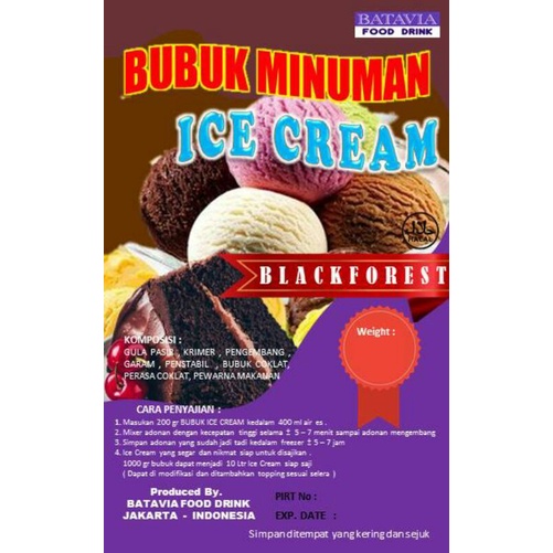 

Bubuk Hard Soft Ice Cream 1KG Rasa Blackforest / Bubuk Es Krim / Bubuk Ice Cream Murah / Bubuk Soft Ice Cream / Bubuk Hard Ice Cream / Bahan Ice Cream /Bubuk Es Cream / Bubuk Es Krim / Tepung Es Krim / Bubuk Ice Cream Cone / Bubuk Ice Cream Premium