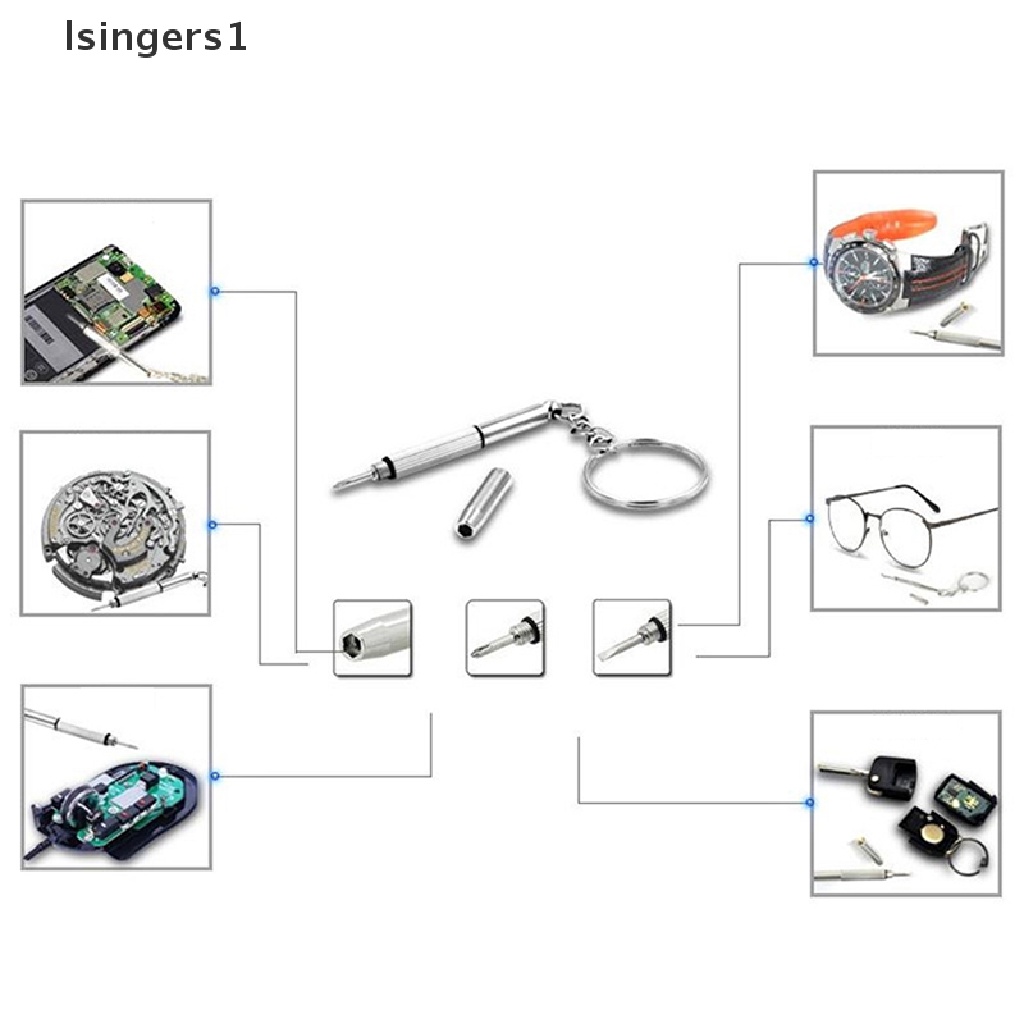 (lsingers1) 3 In 1 Obeng + Gantungan Kunci Portable Untuk Reparasi Kacamata / Jam Tangan