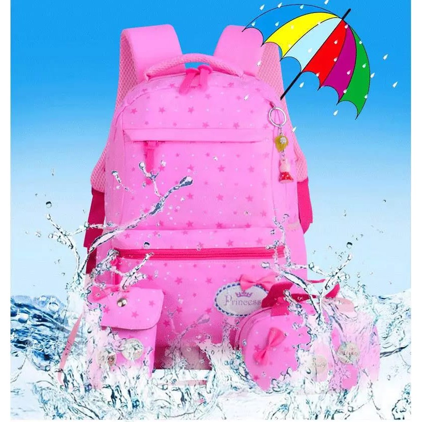 Tas Sekolah Anak Perempuan/Sd -Smp -Sma Backpack Ransel Wanita Cewek Set 3 In 1 Bintang Tabur