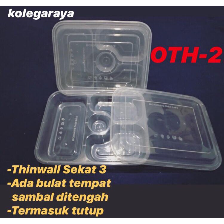 Kotak Makan Thinwall Plastik FoodGrade Model Bento Dengan Sekat 3 Dan Sekat 4 ISI 25pcs