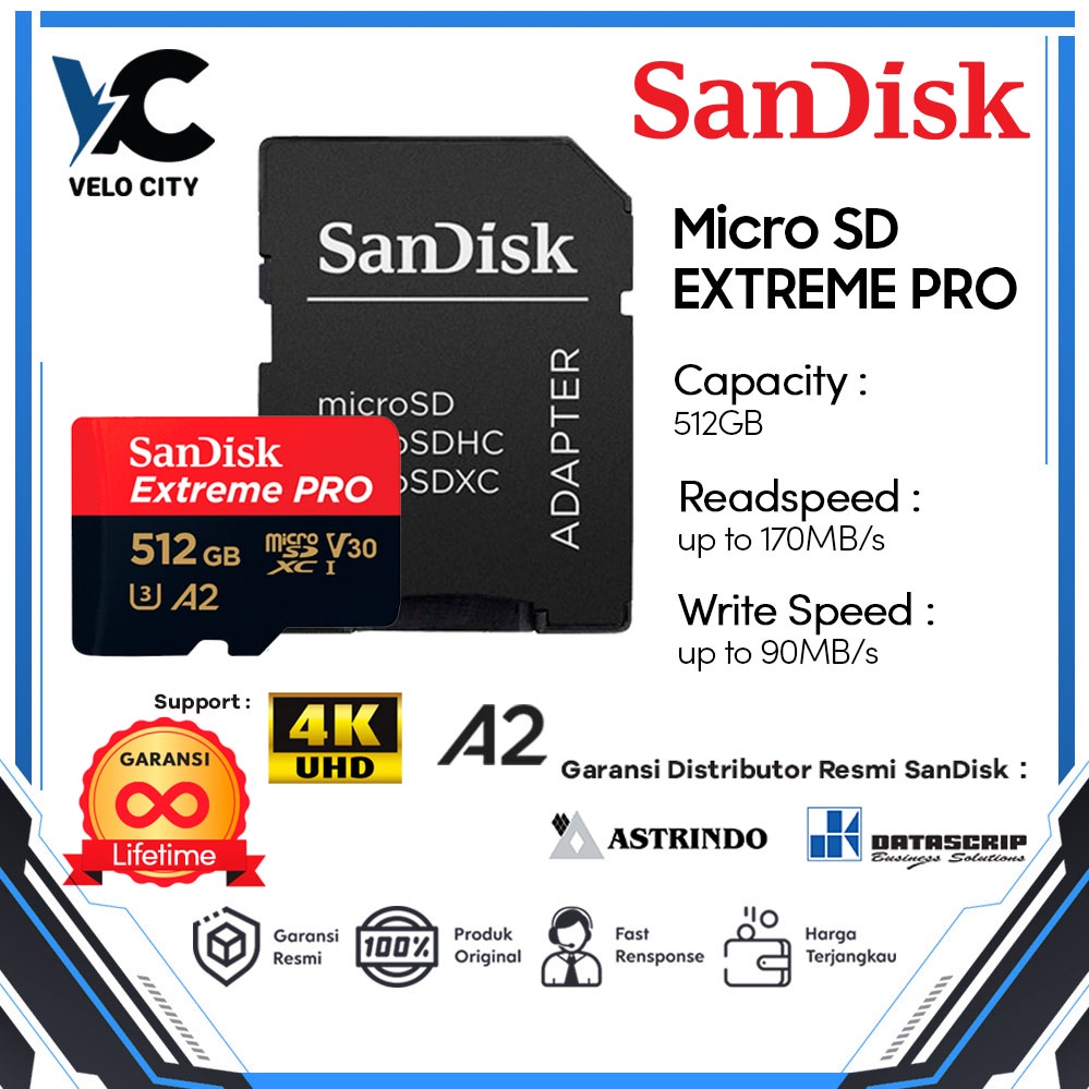 Micro SD 512GB Sandisk Extreme Pro Speed up to 170Mb/s -Original