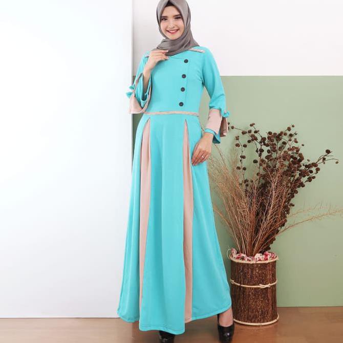 Reseller Open Baju Gamis Wanita Gamis Babat Kombinasi Kancing Atas 8005/8196 - Toska