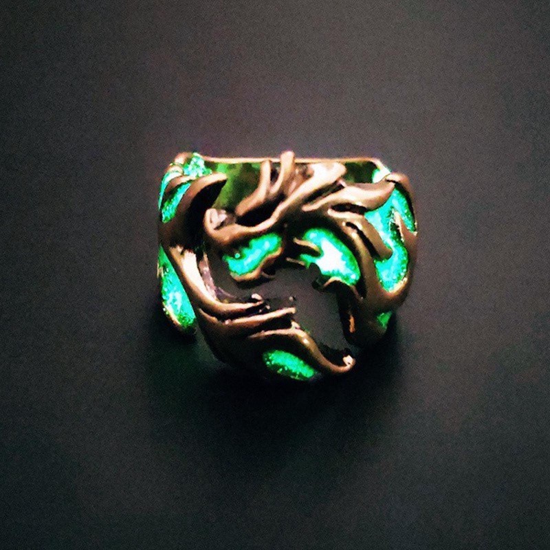 Cincin Desain Naga Luminous Glow In The Dark Gaya Vintage Untuk Pria Dan Wanita