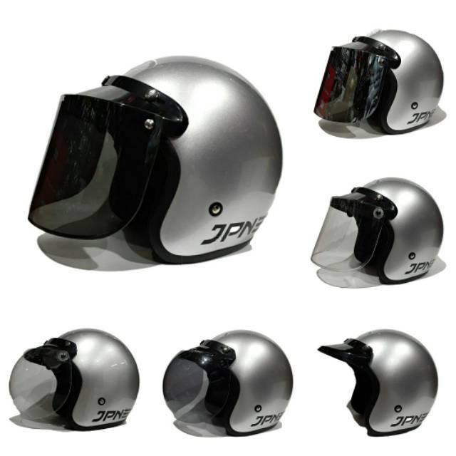 Helm Bogo Jpn Retro Arc Silver Glossy Kaca Datar Flat Visor Shopee Indonesia