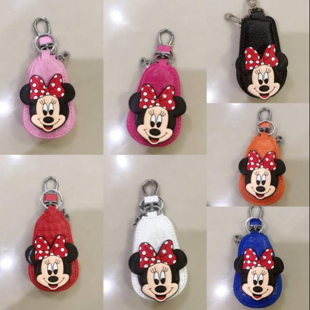 DOMPET KUNCI OVAL MOBIL STNK MINNIE MOUSE DISNEYLAND BAHAN KULIT SINTETIS PREMIUM