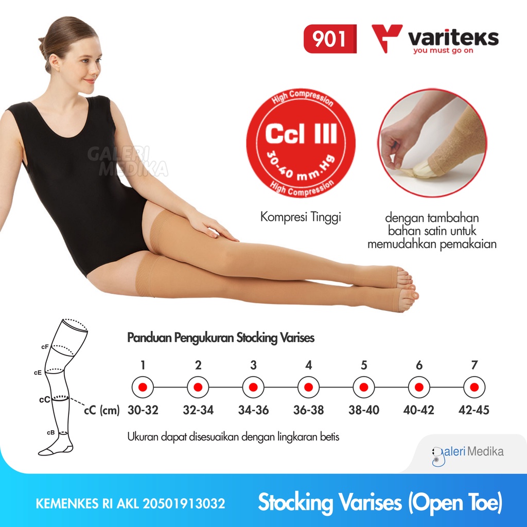 Stocking Varises Variteks 901 Stoking Varises High Compression Thigh High Open Toe - Kompresi Berat 30-40mmHg Kelas 3 / High Compression CCL 3