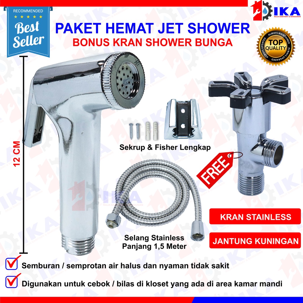 PAKET KOMPLIT JET SHOWER BIDET Semprotan toilet CHROME SOHO+ KRAN ON OFF STAINLES jet pipis toilet