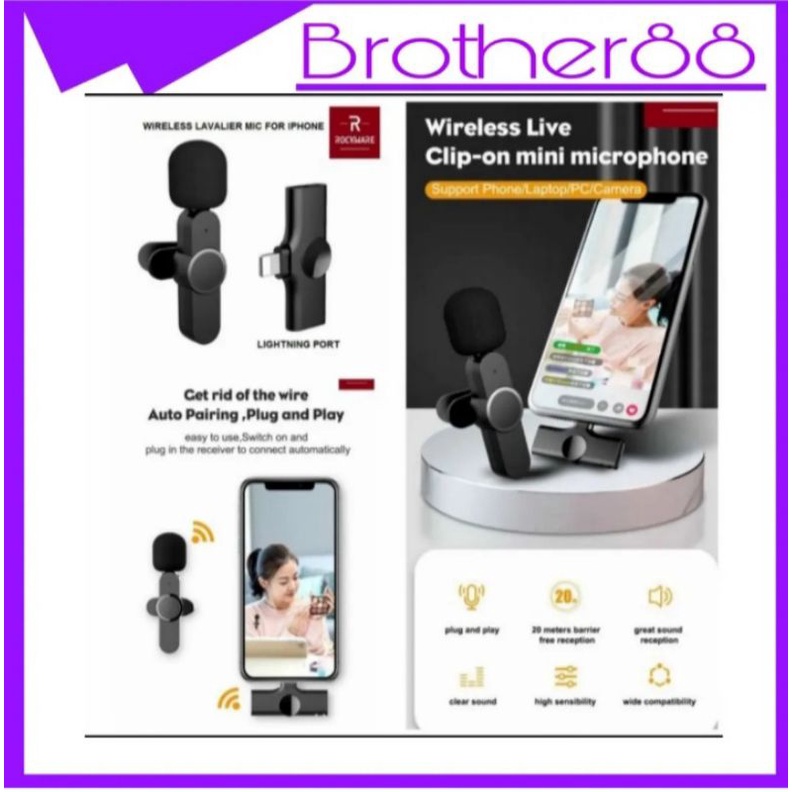 CLIP ON MIC PORTABLE LAVELIER MICROPHONE WIRELESS TYPE IOS / LIGHTNING UNTUK NGEVLOG / TIKTOK / YOUTUBERS