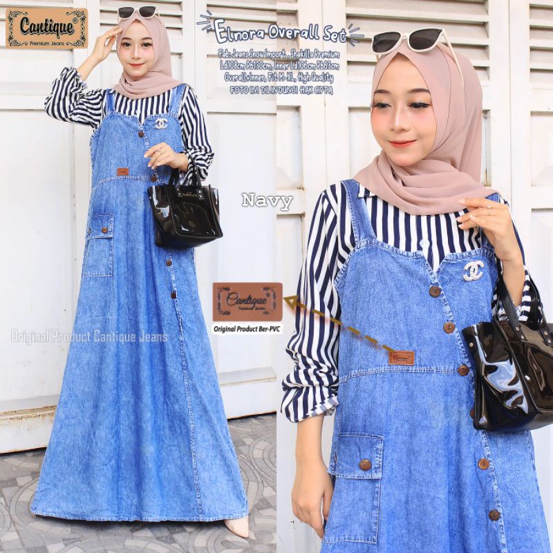 ELNORA OVERALL SET | LD 108CM | SETELAN JEANS | GAMIS JEANS
