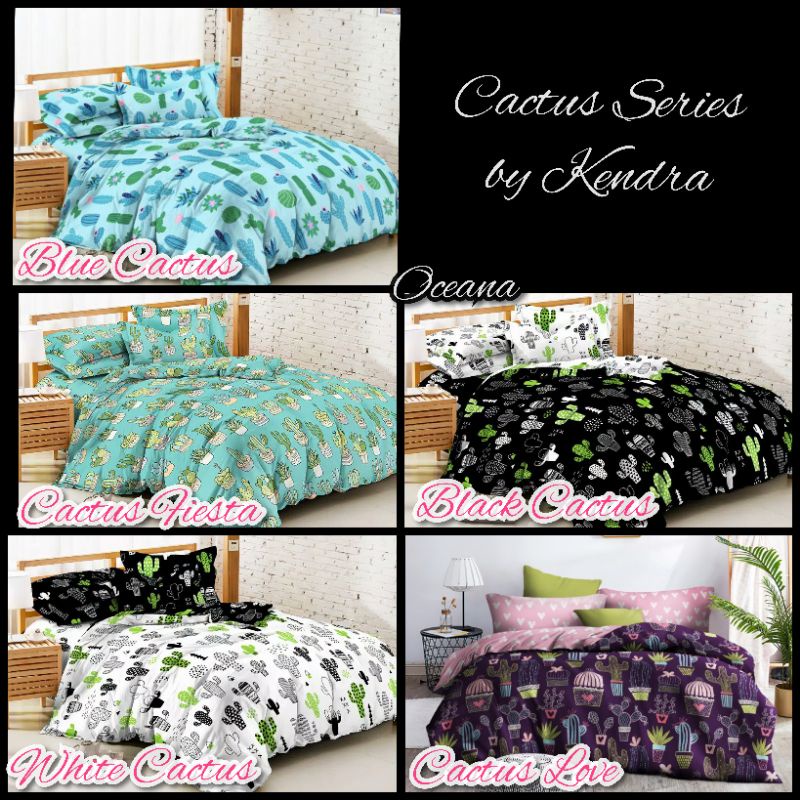 Bedcover Kendra White Cactus/ Black Cactus/ Cactus Fiesta/ Blue Cactus / Cactus Love Ukuran  160/180