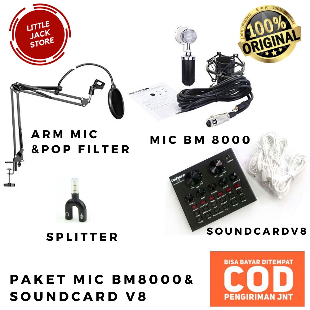 Paket Lengkap Mic BM8000 Soundcard V8/V8S Spesial Karaoke Online Smule & Broadcasting V.2