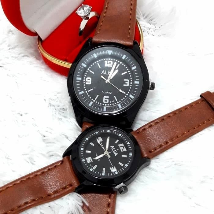 YB -B'Watch Jam Tangan Couple Alba Coklat Plat Hitam Ca130H
