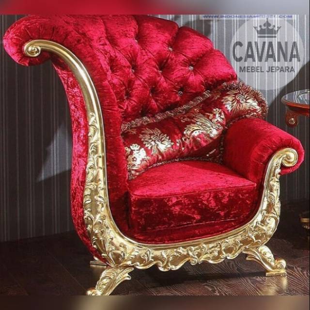 sofa kerang kayu jati kain bludru motif