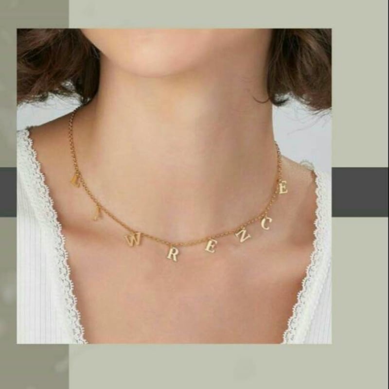 Kalung Nama / ukir nama lapis emas/xuping/titanium/kalung wanita murah