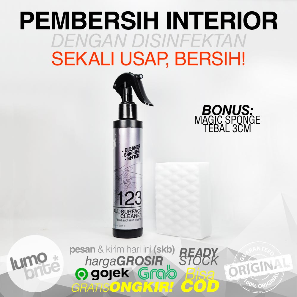 Pembersih Interior Mobil LUMOBRITE 123 ALL SURFACE CLEANER 200ml APC Purpose Dashboard Door Trim Plafon Jok Semi Kulit Sintetis Beludru Kain Plastik Karpet Pintu Dalam Fabric Serbaguna Dasbor