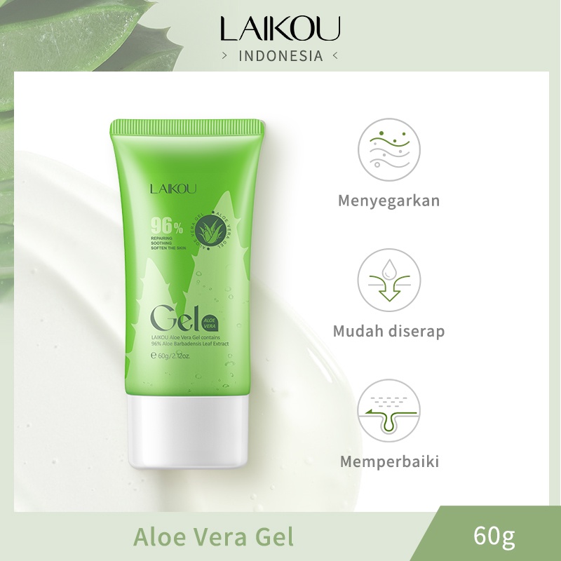 LAIKOU 96% Aloe Vera Gel Krim Menenangkan Mengurangi Bekas Jerawat Memperbaiki 60g