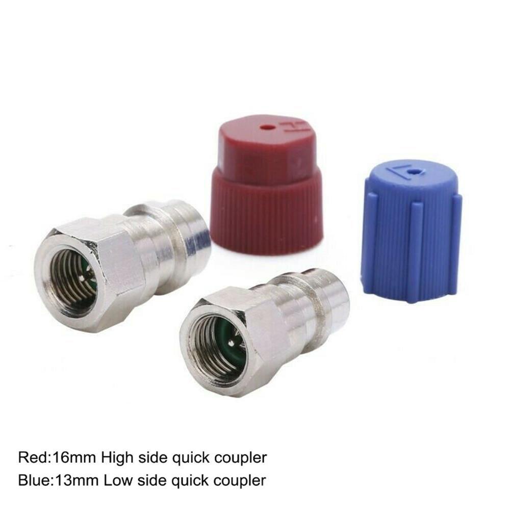 Populer Converter Adapter Suku Cadang Kendaraan R12 Ke R134a Adapter Biru Low Side Quick Coupler Merah High Side Quick Coupler Kondisi Udara Charging Port Adapter Suku Cadang Pengganti Otomatis