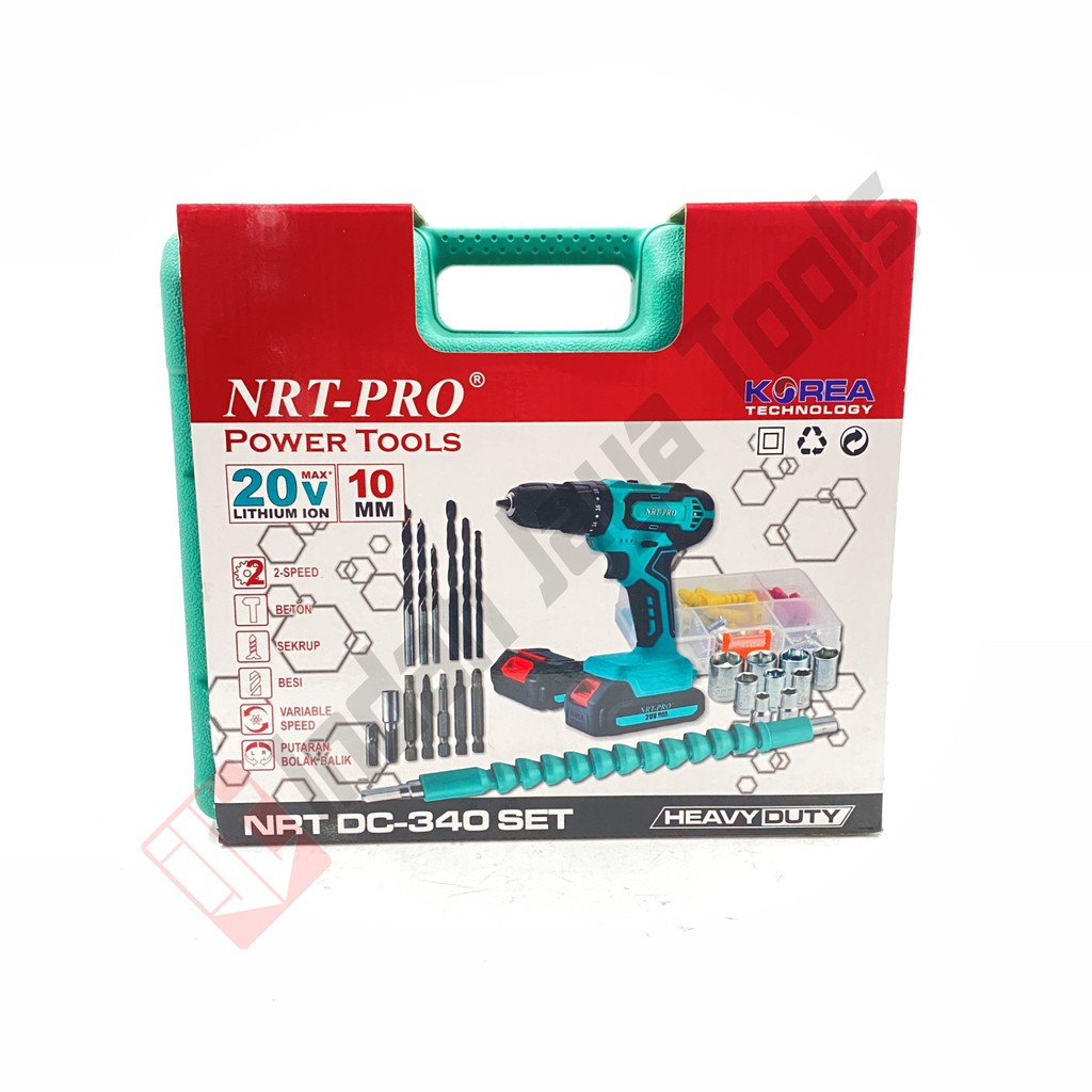 NRT-PRO DC-340 Set 26 Pcs Cordless Impact Drill 20 V Bor Baterai Beton