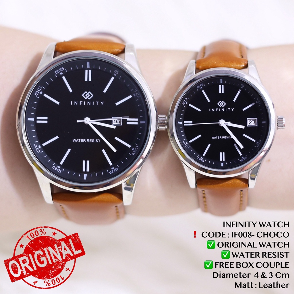 Jam tangan couple INFINITY ORIGINAL anti air pasangan wanita pria tali kulit tanggal aktif free box IF037