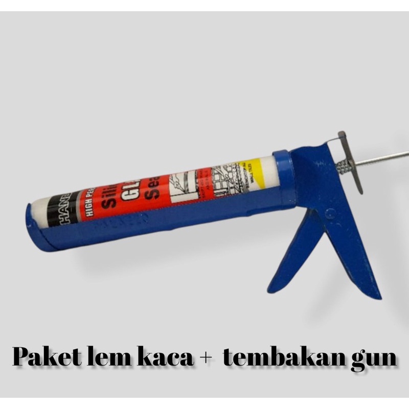 paket lem kaca silicone sealant Hitam + tembakan gun