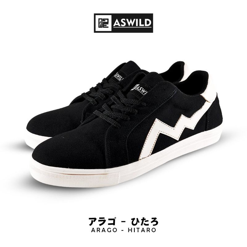 Aswild Store - Hitaro Black White Low | Sepatu Pria | Sneakers