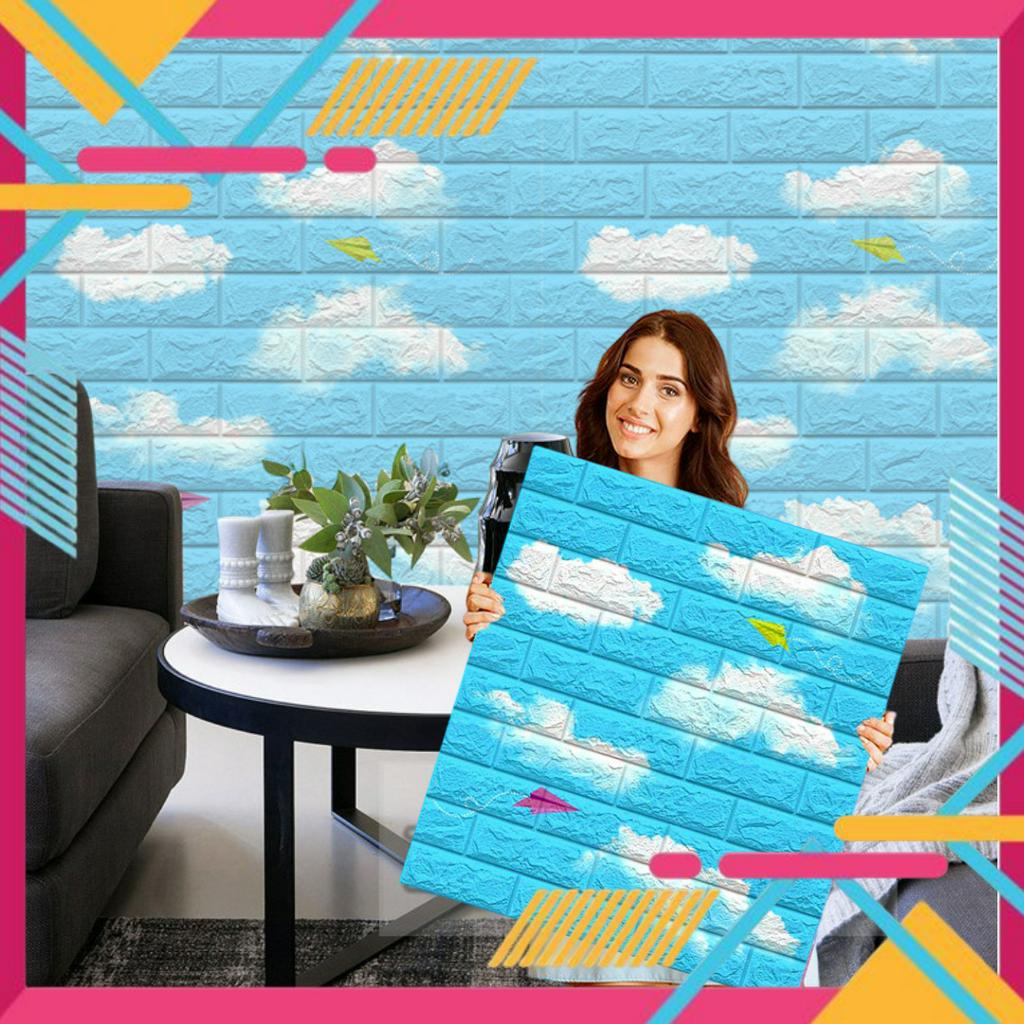 Wallpaper Foam 3D Stiker Dekorasi Dinding Wallpaper Dinding Motif Awan Biru Langit