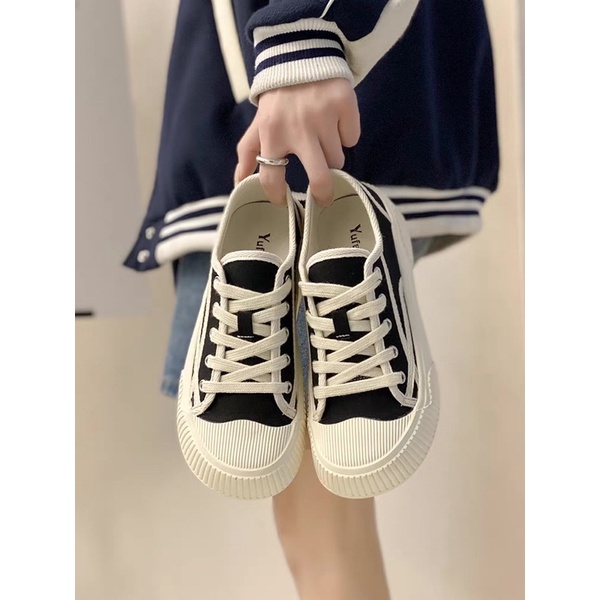 SEVEN_DAY SEPATU KANVAS WANITA KOREA IMPORT CASUAL SPORT SHOES HITAM FQ-58-8