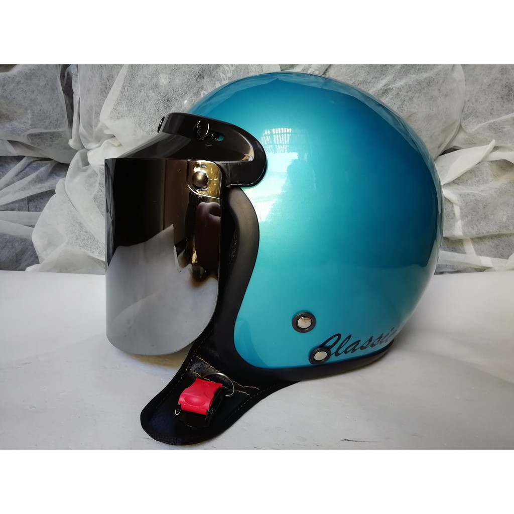 HELM BOGO CLASSIC CAT BIRU MUDA DEWASA KACA DATAR SILVER ...