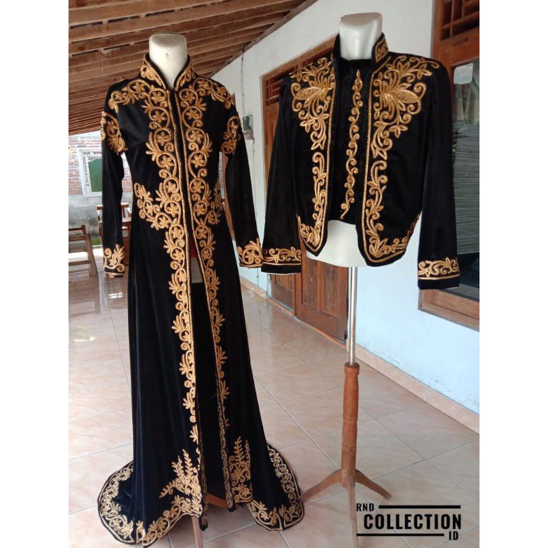 Kebaya Pengantin Bludru Ekor Setelan Kerah Sanghai