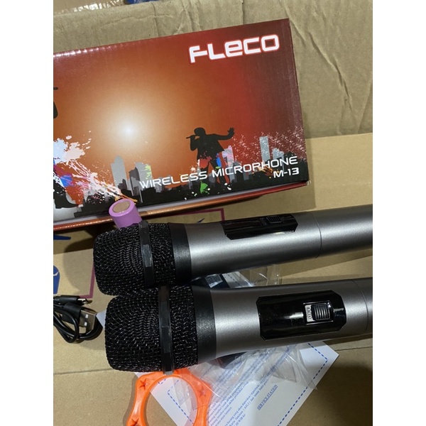 terbaru paket mic FLECO M13 doubel wireless mic tampa kabel isi 2 pcs + receiver ori mantap