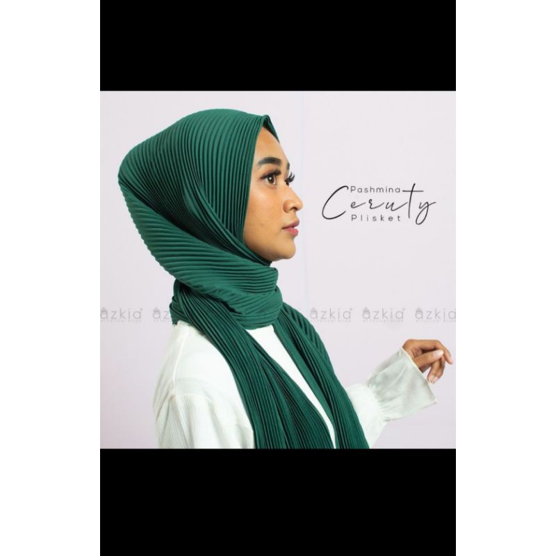 PROMO PASHMINA PLISKET/PASHMINA PLISKET FULL/Pashmina Plisket Diamond /Pashmina plated ORI SHINDY-Ijo botol