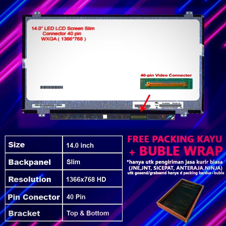 LCD LED LENOVO 14 INCH / INCI 40 PIN LAPTOP SERI LENOVO S410P, S410, S405, S400U, S400 SERIES IDEAPA