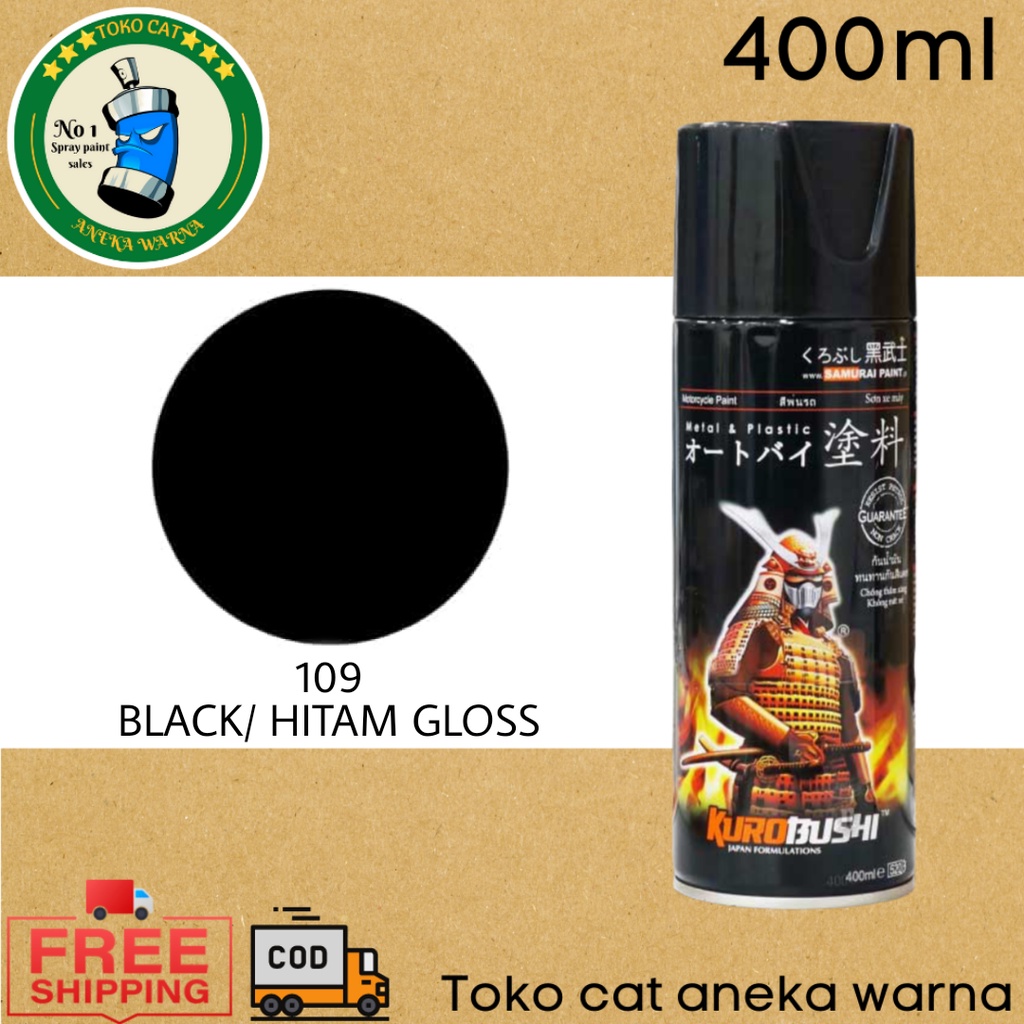 SAMURAI PAINT 109 BLACK HITAM GLOSS 400ml CAT SEMPROT SPRAY PAINT PILOX PILOK