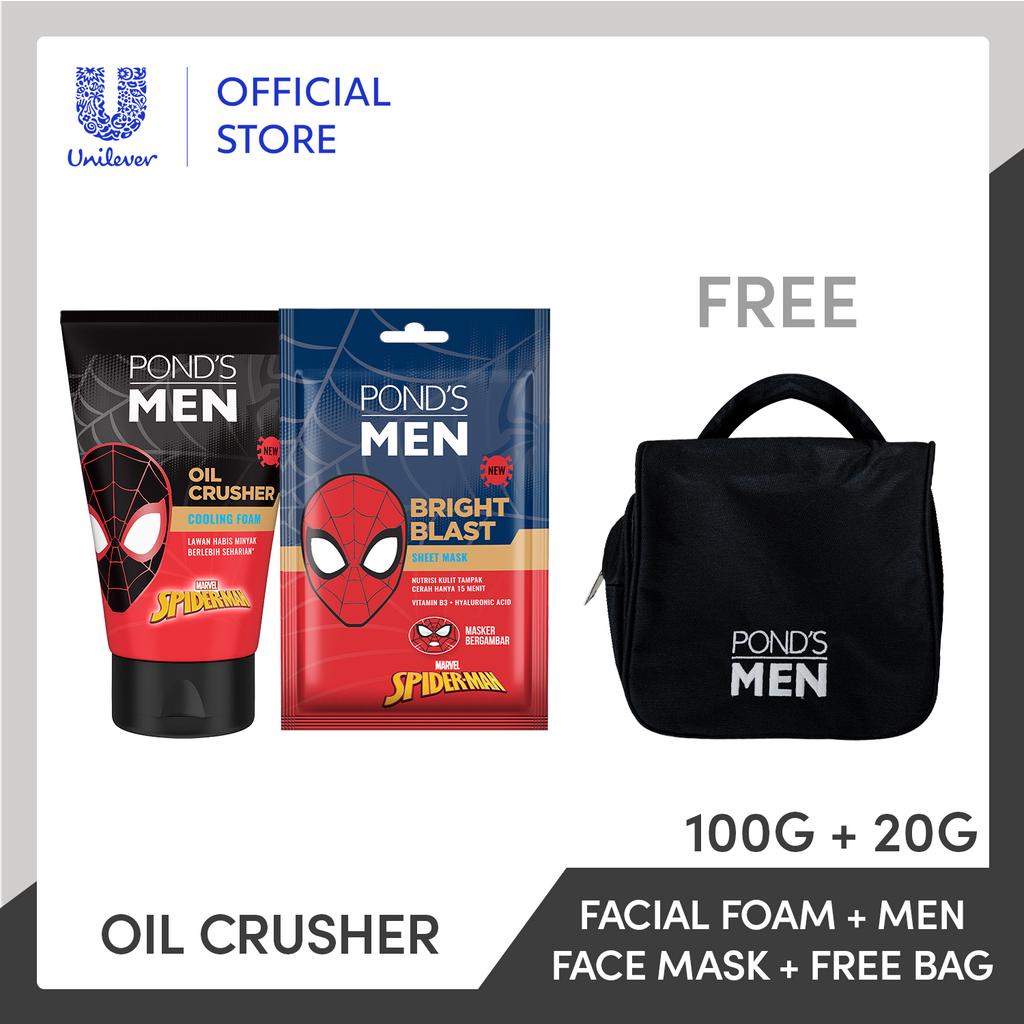 Buy 1 Ponds Men Oil Crusher  + Ponds Men Bright Blast Face Sheet Mask FREE Ponds Men Bags