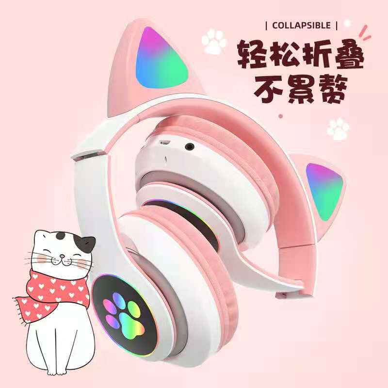 HEADPHONE CAT EAR BLUETOOTH WIRELESS STN 028 / HEADPHONE BLUETOOTH / HEADPHONE KUCING LED GAMING