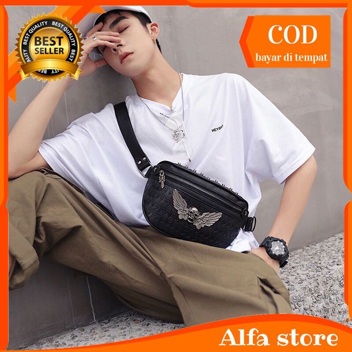 Tas Selempang Kulit Tas Pria Bahu Slingbag waistbag fashion cowok sb31