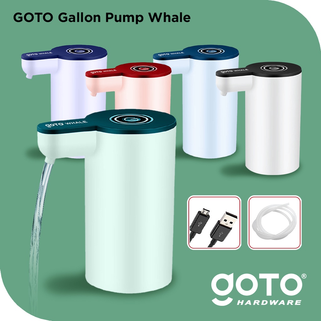 [ORIGINAL] GOTO Whale Pompa Galon Elektrik Pencetan Air Minum Otomatis Murah Dispenser Alat Pemompa Kompa Kran Pancuran Galon Bawah Kecil Baterai Cas Automatic Water Pump Electric USB Charger Portable Recharge Mini Warna Biru Hijau Ungu Pink Putih