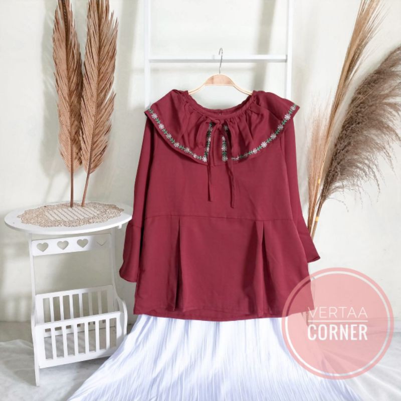 Blouse polos kerah bordir bunga