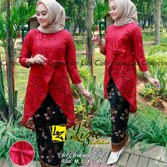 TERLARIS - SET KEBAYA SRIKANDI BRUKAT MODERN / KEBAYA TUNIK KURUNG KEKINIAN / KEBAYA NIKAH KONDANGAN / SALEM MOCCA NAVY SILVER-Set maroon