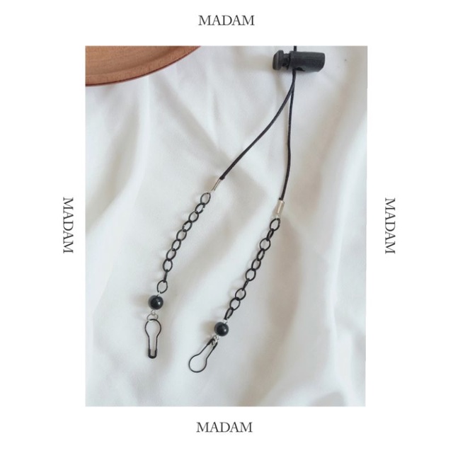 Strap Masker Rantai Tali Hijab 2in1 Multifungsi Aksesoris masker Serut Model Basic Simple Hitam Polo