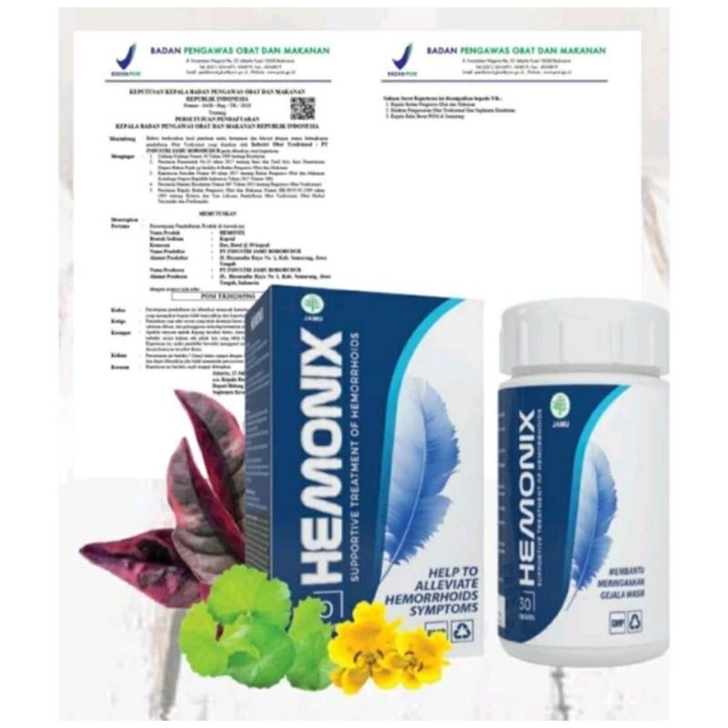 HEMONIX Asli Original Obat Herbal Wasir Ambeien Ambiyen 30 Capsule Bpom