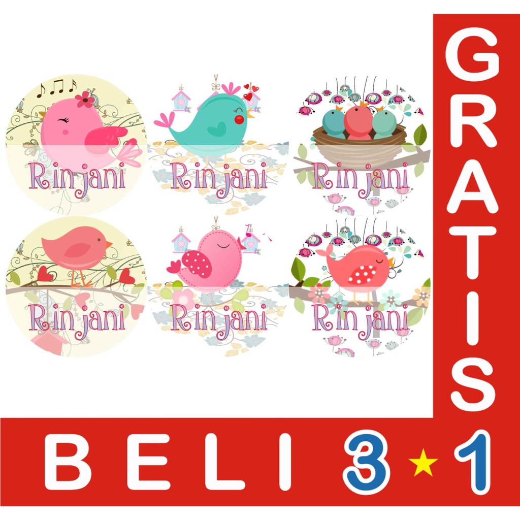 

STIKER LABEL NAMA WATERPROOF CIRCLE CUTE BIRD