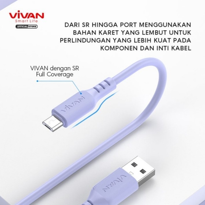 VIVAN VSM100 Kabel Data Micro USB 2.4A Quick Charge Android Biru-Purple