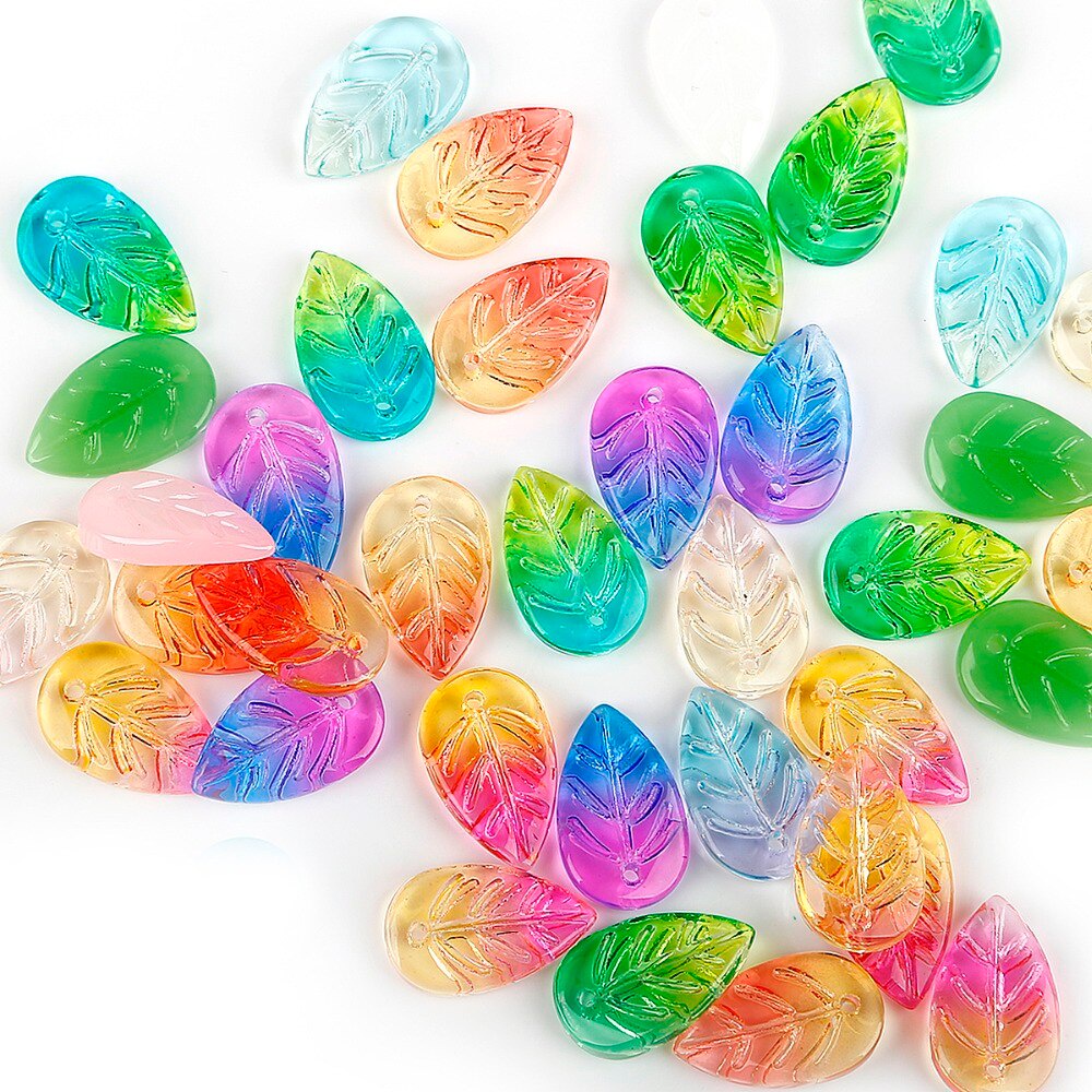 18*11 Handmade Glass Leaf Beads Hole 1.5mm 5 pcs/Lot Leave Glass Beads for Pendant Dangles Earrings Untuk Aksesoris Pembuatan Perhiasan Liontin DIY