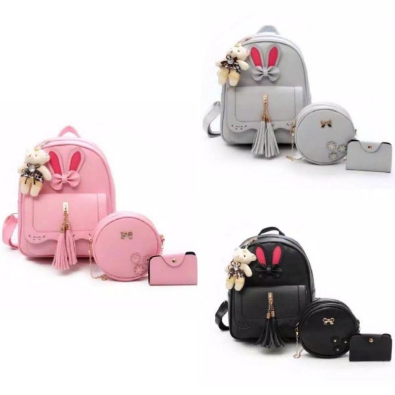 (COD)Backpack Fashion FUNNY CAY/Buny Rumbay Ransel set pita kuping