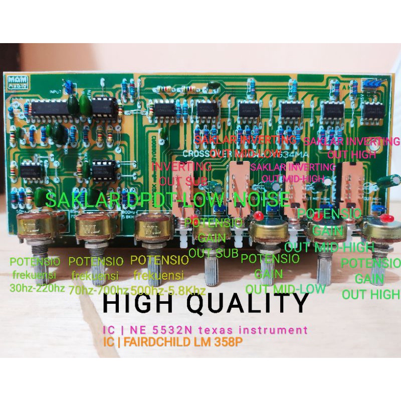 Kit Crossover Aktif 4 Way Sistem State Variable Frekuensi  Sub Rendah Halus