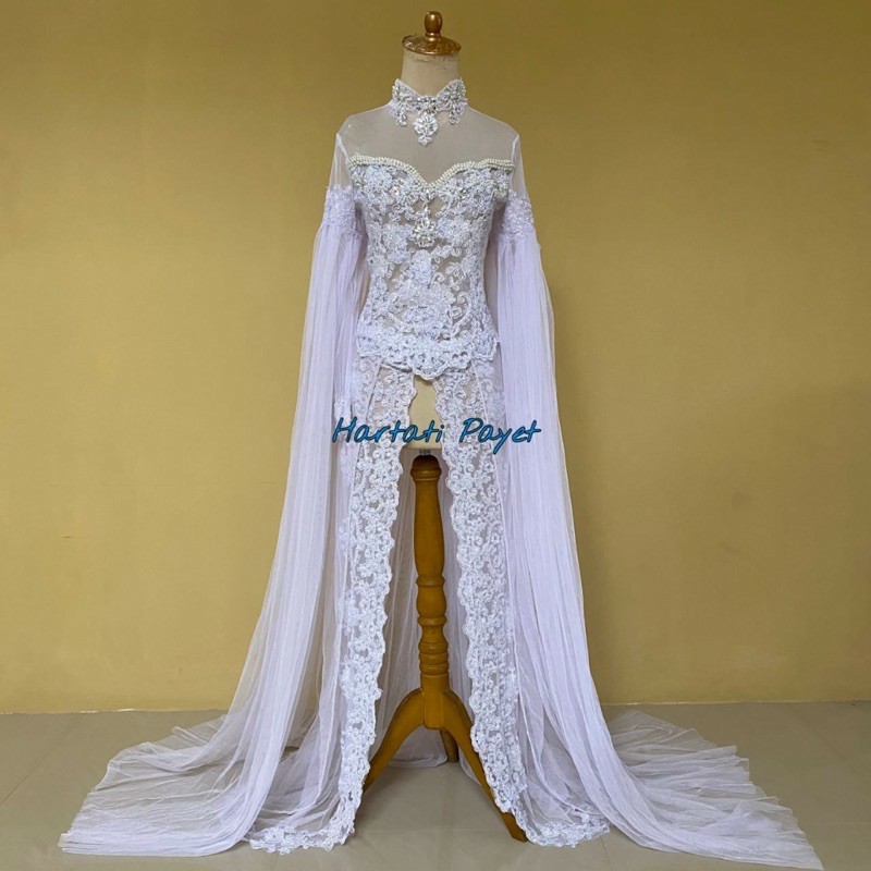 kebaya akad putih sayap tangan/kebaya pengantin/gaun pengantin