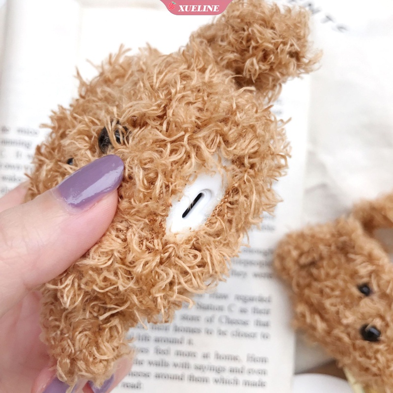 Casing Pelindung Apple AirPods 1 2 Bahan Plush Gambar Kartun Teddy Bear Lucu